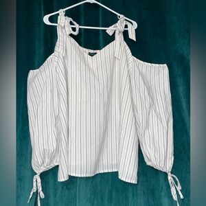 Rue21 White Striped Cold Shoulder Blouse